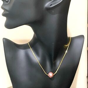 NWOT Genuine Natural Pearl Edison necklace 925 Sterling silver gold plated